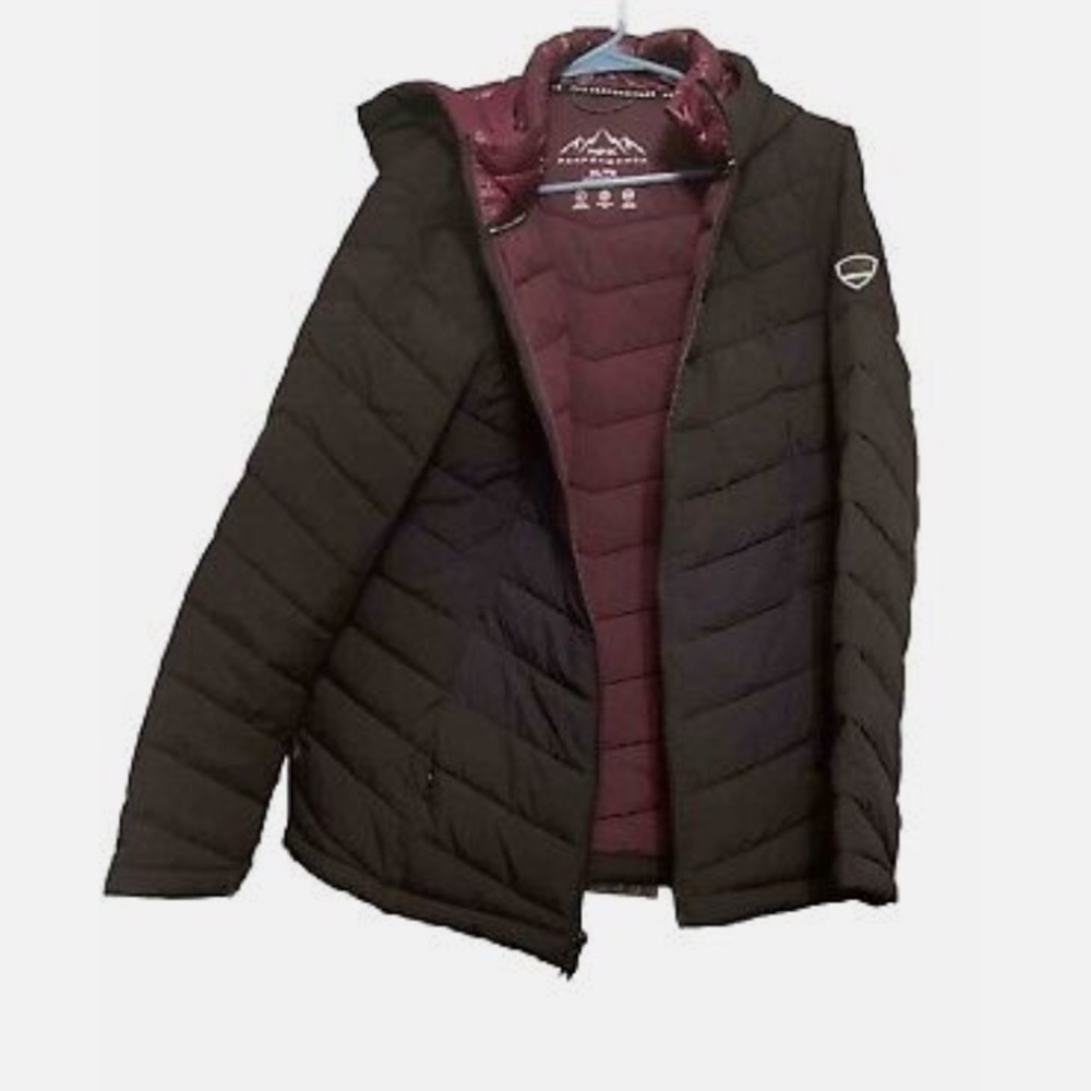 HFX Performance Womens Winter Black Puffer Coat Jacket Sz XL. Maroon interior.